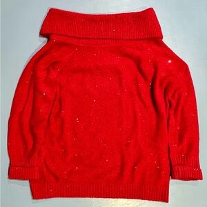 Chico's Vibrant Red Pullover Style Sweater with Ribbed Neck Cowl